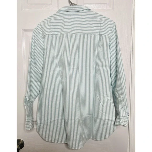 Frank & Eileen Boyfriend Button Up Long‎ Sleeve Collared Shirt Blue Stripes Sz M - Picture 6 of 11